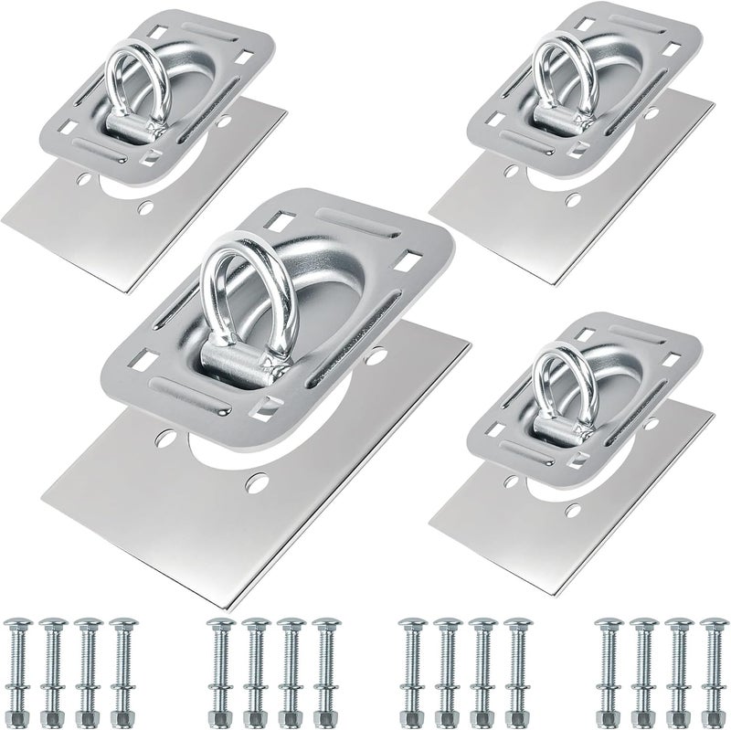 Digank Recessed D Ring Tie Down Anchors 4 Pack (6,000 Lbs), Heavy Duty Trailer Floor Tie Downs and Anchor Points for Securing Cargo, Equipment, ATV, UTV, Truck – Silver - Image 1